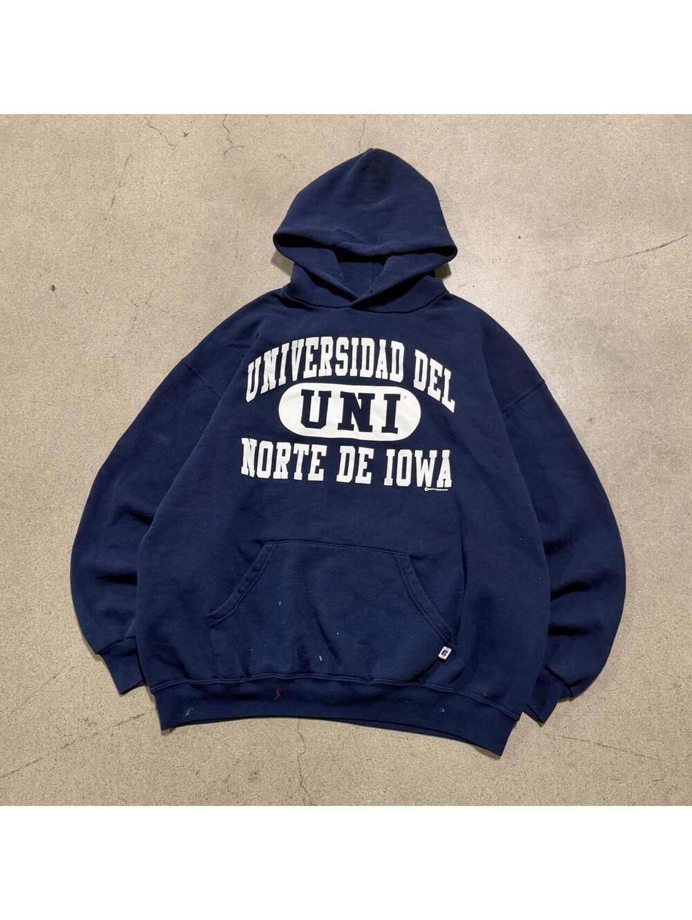 Vintage Russell Athletic University of Northern Iowa Hoodie Mens XL Navy 90s